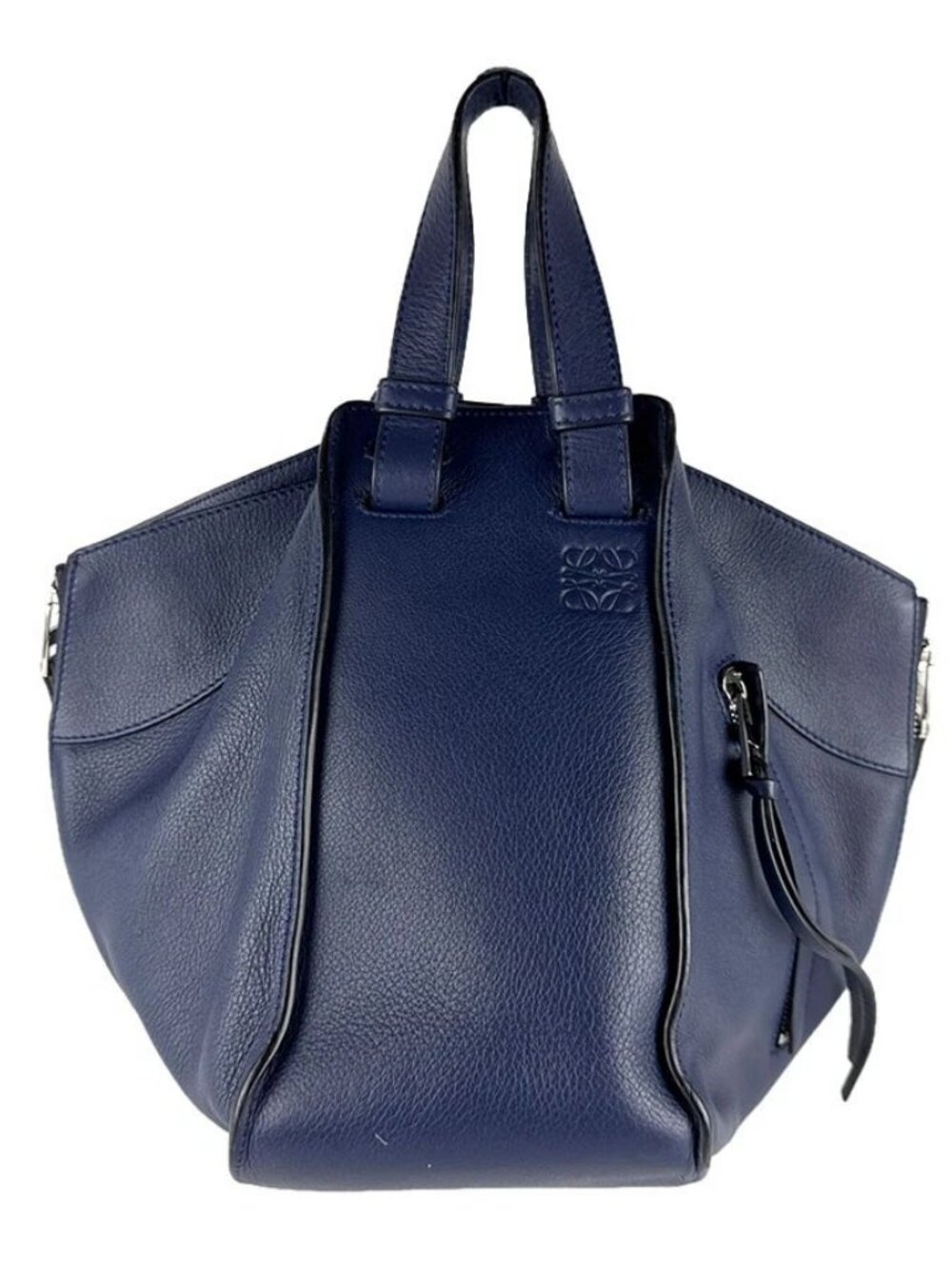 LOEWE Hammock Handbag Shoulder Bag Navy Leather/Silvertone